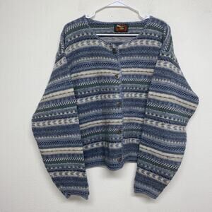 Alps Vintage Blue Winter Button Up Cardigan Sweater Size XL Knit Fair Isle Wool